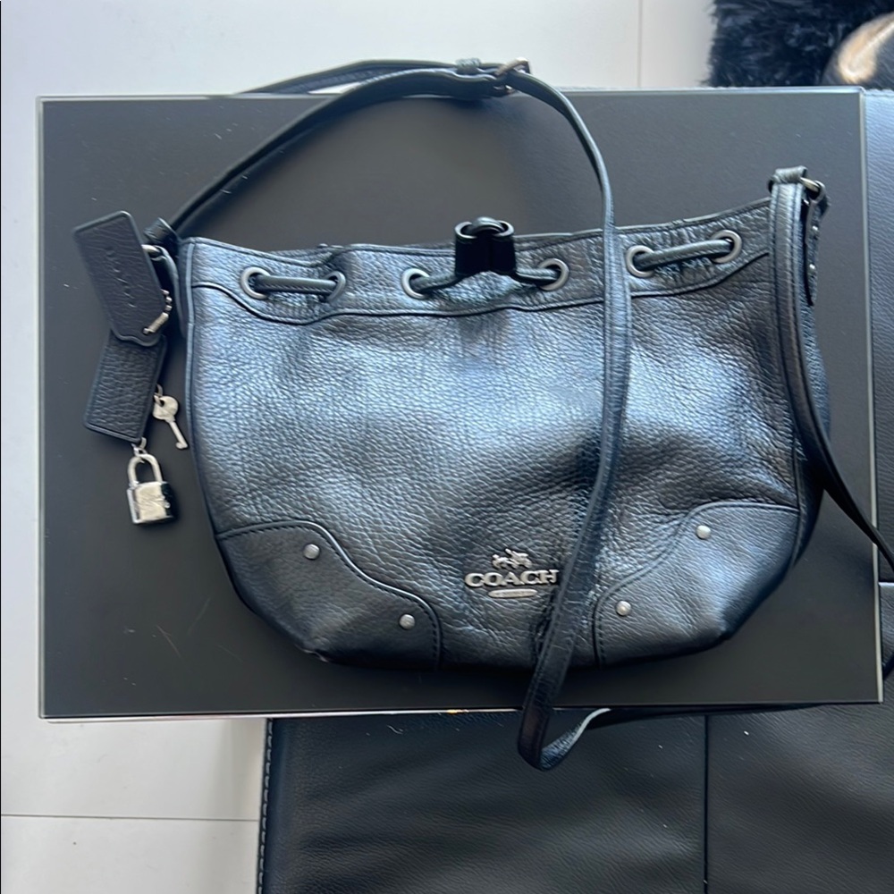 Coach Black Leather Shoulder Bag with Silver Hardware